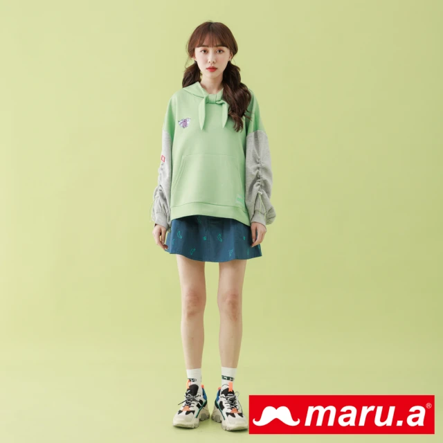 maru.a【maru.a】滿版刺繡拼接感傘擺短褲裙(藍綠)