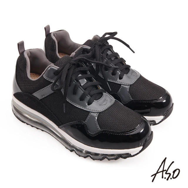 【A.S.O 阿瘦集團】活力雙核心異材質拼接全氣囊休閒鞋(黑)