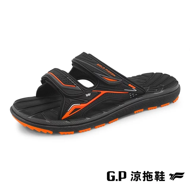 【G.P】男女共用款 中性休閒舒適雙帶拖鞋(黑橘)