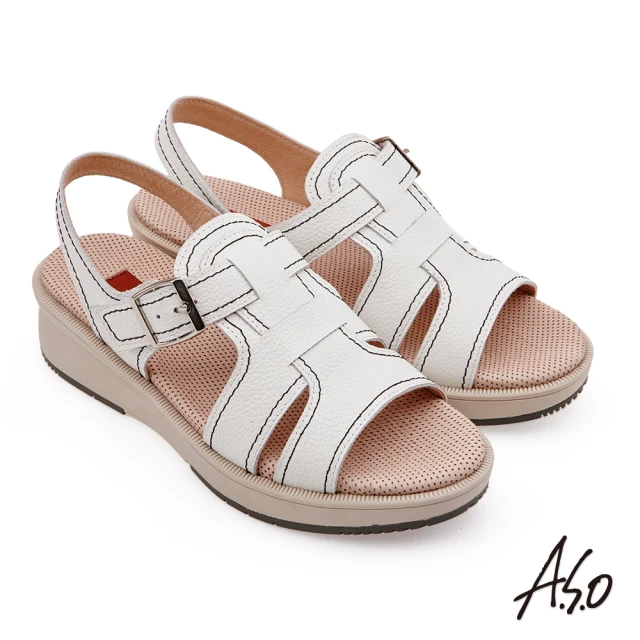 【A.S.O 阿瘦集團】頂級氣墊減壓系列簡約素色休閒涼鞋(白色)