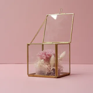 【花意空間】金框玻璃康乃馨恆星花 -粉紅色(永生花 生日 情人 花禮)