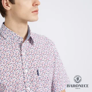 【BARONECE 百諾禮士】男款 進口素材純棉印花短袖休閒襯衫-藍色(1198104-36)