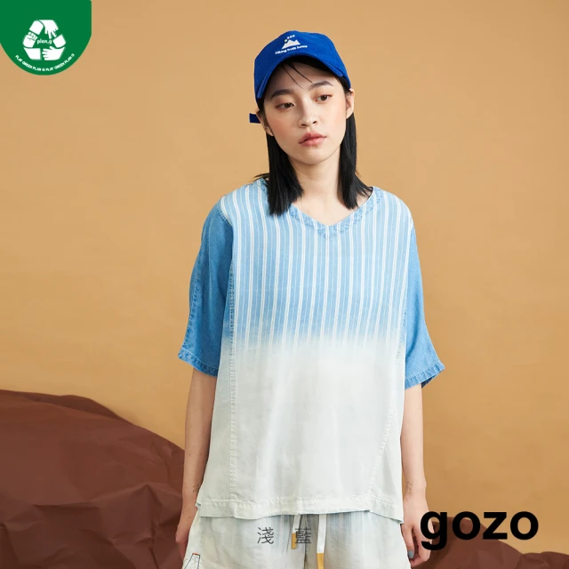 gozo【gozo】漸層染V領開衩上衣(兩色)