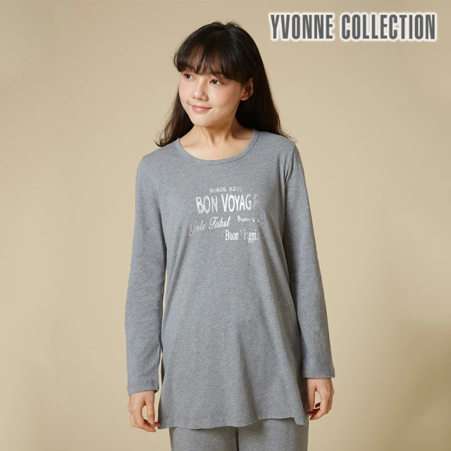 Yvonne Collection【Yvonne Collection】燙字長袖上衣(灰)