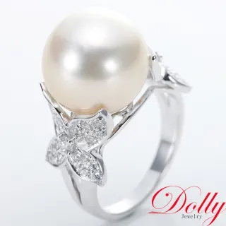 【DOLLY】18K金 天然南洋珍珠13mm鑽石戒指(買就送30分鑽石項鍊)