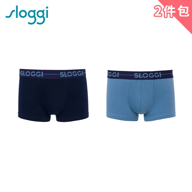 【sloggi】Men Go系列彈性貼身平口褲2件包(藍寶石/深酒紅)