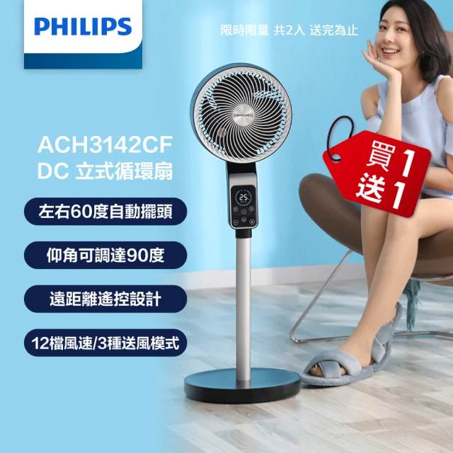 【Philips 飛利浦】9吋 DC立式循環扇 液晶觸控顯示-可遙控 ACR3142CF(送電煮鍋超值組)