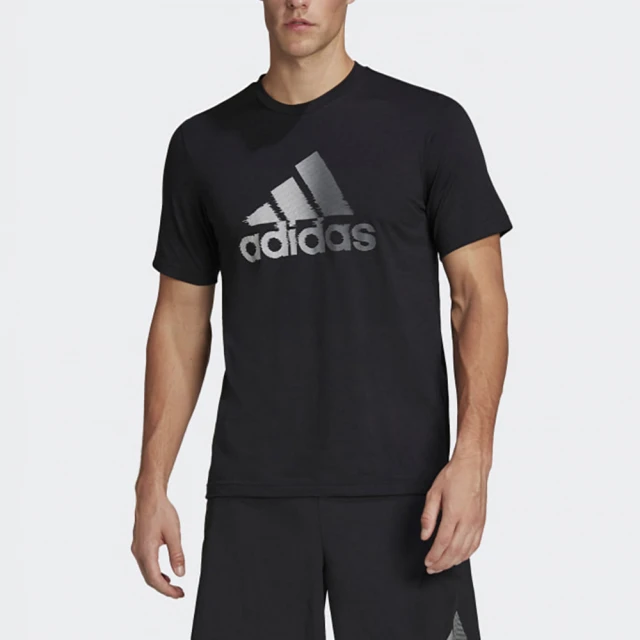 【adidas 愛迪達】上衣 男款 短袖上衣 運動 訓練 慢跑 亞規 D2M LOGO TEE 黑 HF7212