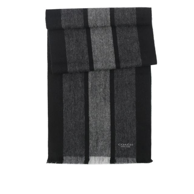 COACH【COACH】羊毛混喀什米爾條紋圍巾(黑色/炭灰色)