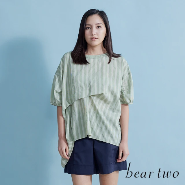 【bear two】不規則條紋抓皺上衣(兩色)