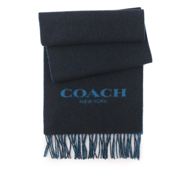 COACH【COACH】Logo 羊毛混喀什米爾雙色圍巾(海軍色/藍色)
