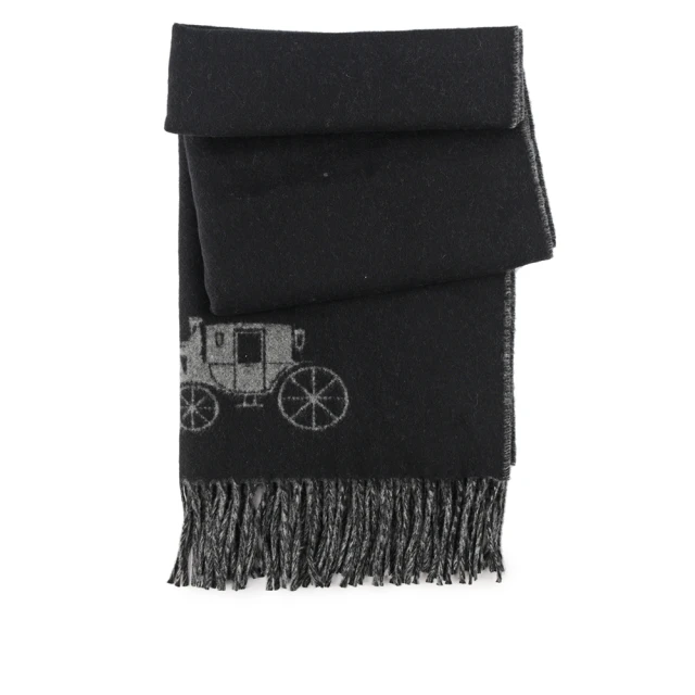 【COACH】馬車圖案Logo羊毛雙色圍巾(黑色/灰色)