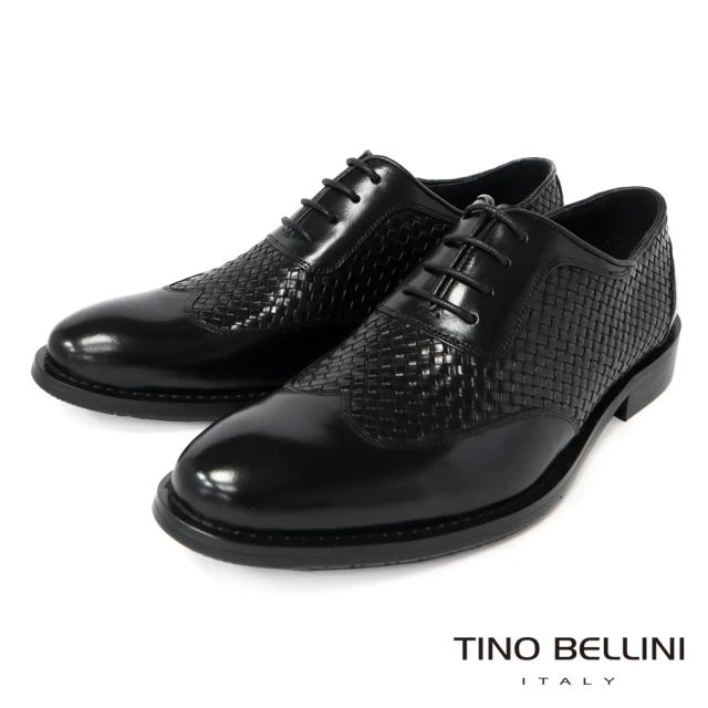 【TINO BELLINI 貝里尼】男款 牛皮革編織工藝牛津紳士鞋HM3O0007(黑)