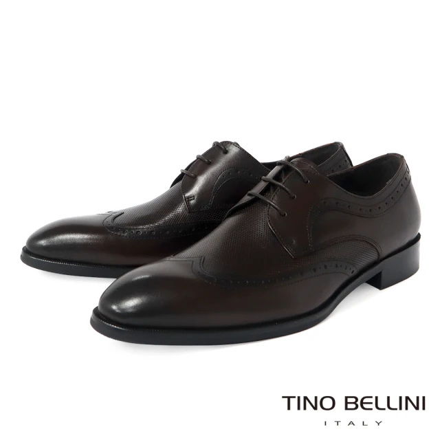 【TINO BELLINI 貝里尼】男款 牛皮擦色翼紋沖孔德比紳士鞋HM2T0023