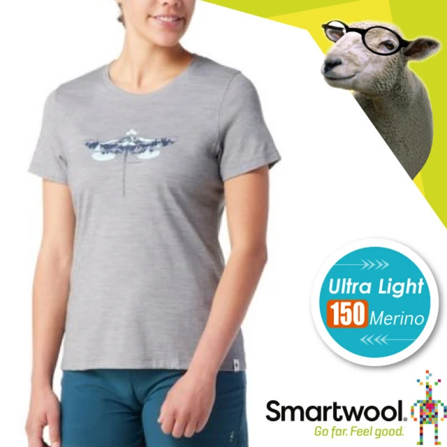 【SmartWool】女 Merino Sport 150 塗鴉Tee 蜻蜓漫舞_超輕彈性透氣短袖圓領T恤(SW016598 淺灰色)