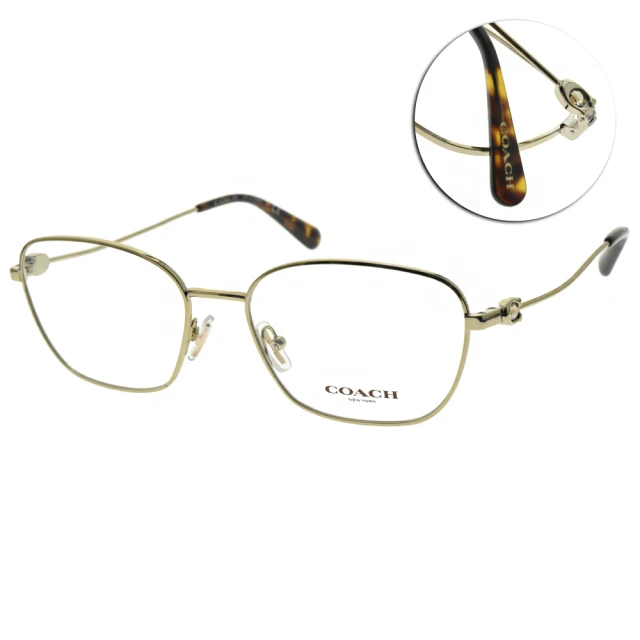 【COACH】光學眼鏡 優雅方框 立體LOGO 奧地利水晶(金-玳瑁色#HC5103B 9005)