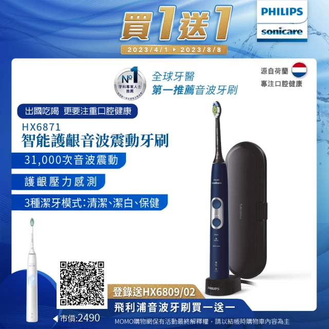 【Philips 飛利浦】Sonicare ProtectiveClean 智能護齦音波震動牙刷(HX6871/42)