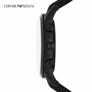 【EMPORIO ARMANI】Renato 都會從容三眼手錶 黑色矽膠錶帶 43MM AR11457