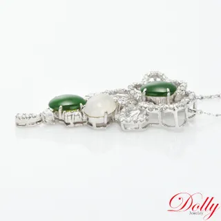 【DOLLY】18K金 緬甸冰種A貨翡翠鑽石項鍊(雙色翡翠)