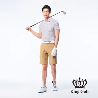 【KING GOLF】男款LOGO印花口袋夾標彈性高爾夫球短褲(卡其)