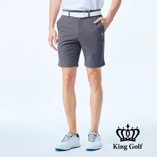 【KING GOLF】男款圖騰LOGO印圖剪裁彈性高爾夫球短褲(灰色)