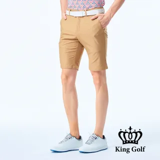【KING GOLF】男款LOGO印花剪裁彈性高爾夫球短褲(卡其)