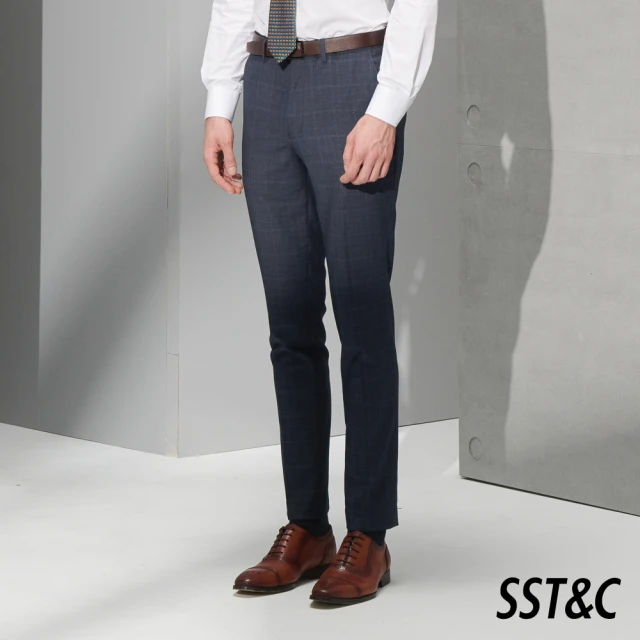 SST&C【SST&C 新品上市】深灰格紋修身西裝褲0212205001