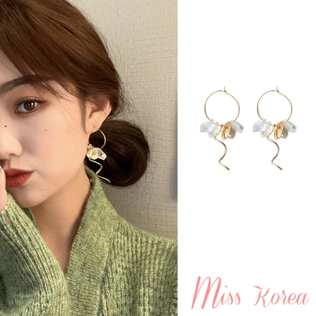 【MISS KOREA】韓國設計氣質波浪線條透明水晶串珠耳環(透明耳環 水晶耳環 串珠耳環)