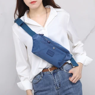 【ARION】輕量休閒防潑水素面胸包/腰包(藍色)