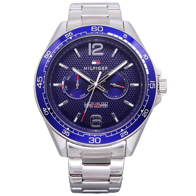 【Tommy Hilfiger】Tommy 美國時尚流行雙環鋼帶運動腕錶-藍-1791366