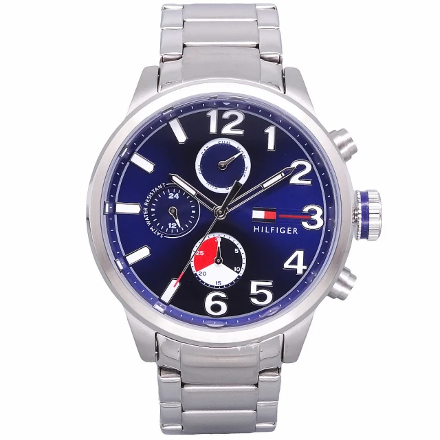 【Tommy Hilfiger】Tommy 美國時尚三眼流行風格優質鋼帶腕錶-藍-1791242