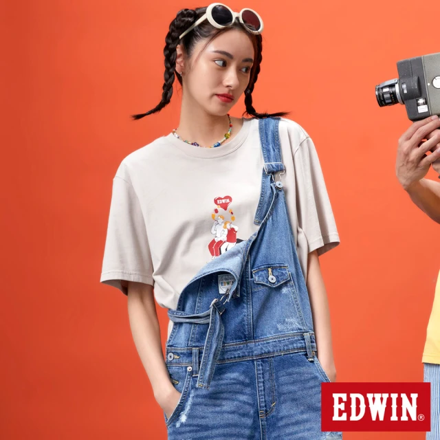 EDWIN【EDWIN】網路獨家↘情侶插畫LOGO短袖T恤-男女款(淺卡其)