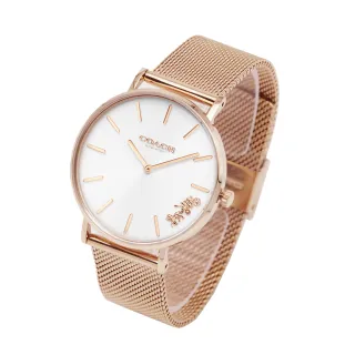 【COACH】經典馬車玫瑰金系 白面 米蘭錶帶 手錶 腕錶(CO14503126)