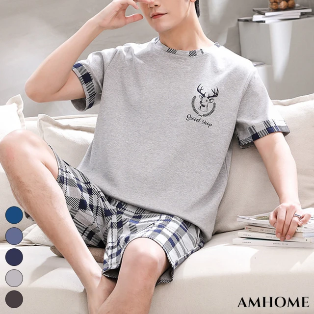 【Amhome】男士短袖短褲睡衣套裝薄款透氣涼爽休閒家居服#112562現貨+預購(5色)