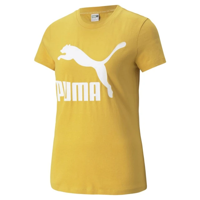 【PUMA】上衣 女款 短袖上衣 運動 歐規 黃 53007737