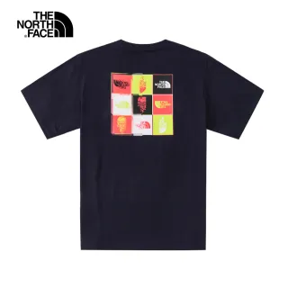 【The North Face】北面男款深藍色背部九宮格趣味品牌印花短袖T恤｜7QP5RG1