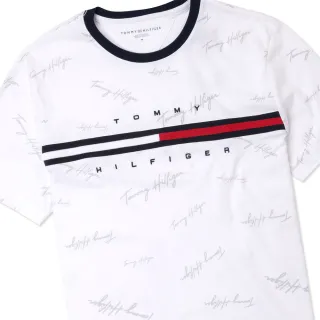 【Tommy Hilfiger】TOMMY 經典刺繡滿版文字Logo圖案短袖T恤-白色(平輸品)