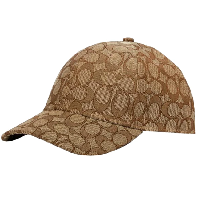 COACH【COACH】卡其織紋布滿版LOGO織紋布棒球帽