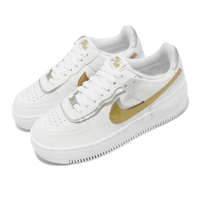 NIKE 耐吉【NIKE 耐吉】休閒鞋 Wmns AF1 Shadow 女鞋 白 金 AF1 解構 雙勾(DM3064-100)