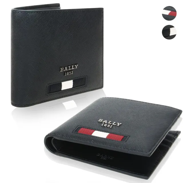 【BALLY】BALLY BRASAI 系列金屬字母LOGO 經典條紋八卡牛皮短夾(2色/任選)