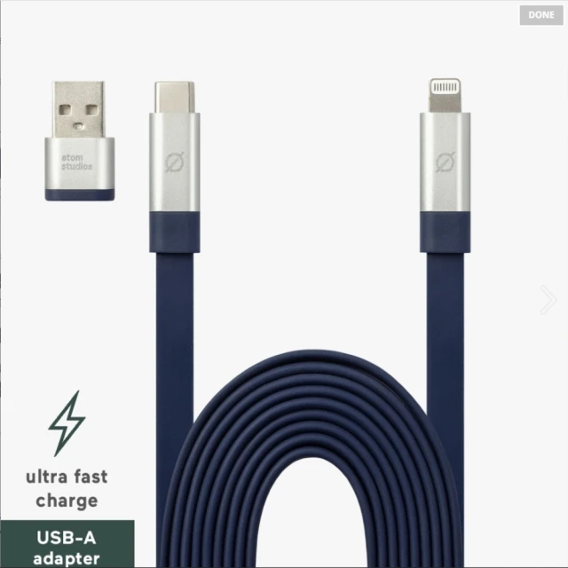 【Atom Studios】1.8 M 多功能快速充電線 USB-C to Lightning [附品牌收納袋](充電線)