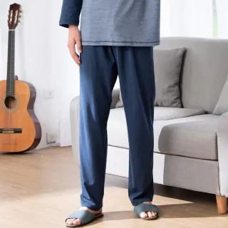 【Wacoal 華歌爾】睡衣-男士系列 M-LL透氣針織配色剪接長袖褲裝 LWZ74221BU(復古藍)