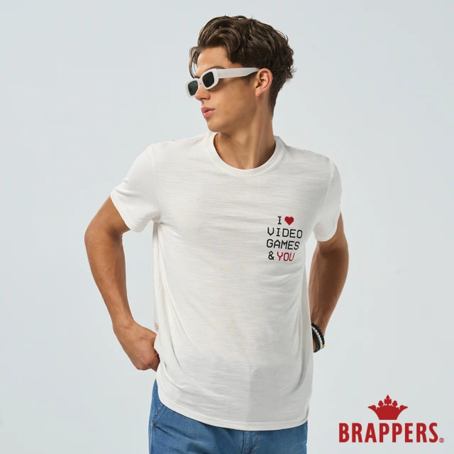 【BRAPPERS】男款 電玩印花系列-撞色文字磚印花T恤(米白)