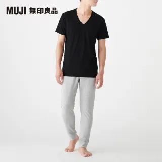 【MUJI 無印良品】男有機棉無側縫天竺V領短袖T恤/2入(黑色)