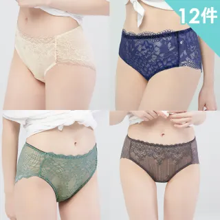 【Swear 思薇爾】Panty小褲系列M-XXL蕾絲中腰三角女內褲12件組(隨機出貨)