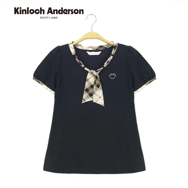 【Kinloch Anderson】金安德森女裝 V領配格紋燙鑽上衣(黑)