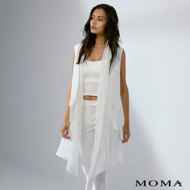 MOMA【MOMA】無領西裝拼接雪紡假兩件背心(白色)