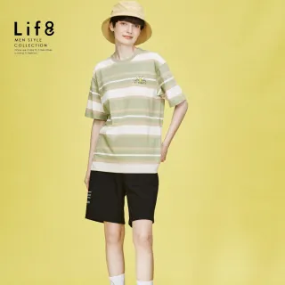 【Life8】ALL WEARS 落日時分 條紋繡花短袖上衣-綠條(41085)