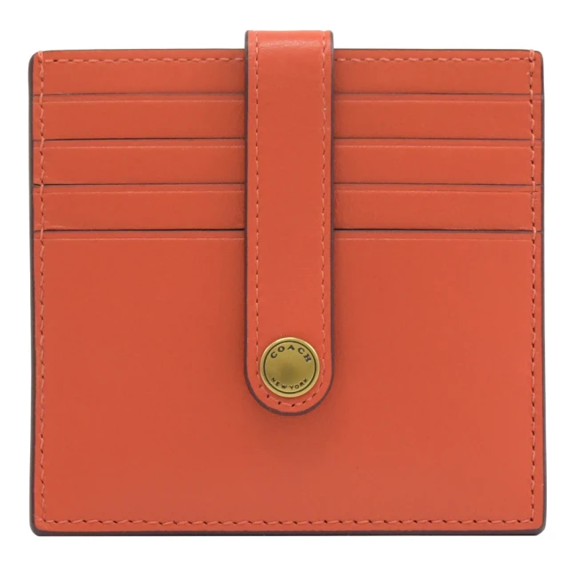 COACH【COACH】經典烙印LOGO皮革扣式信用卡名片夾(橘紅)