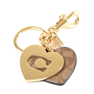 【COACH】C字愛心/LOGO皮革鑰匙圈-金色